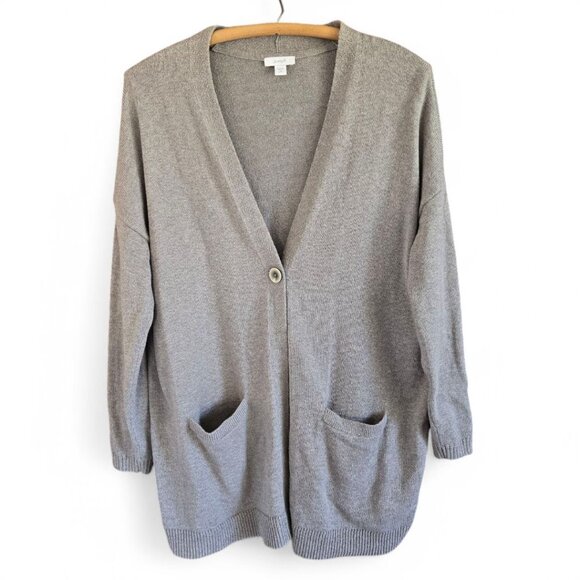 J.Jill Sweaters - J.Jill Pure Jill Womens Medium Petite Gray One Button Cardigan Sweater Pockets